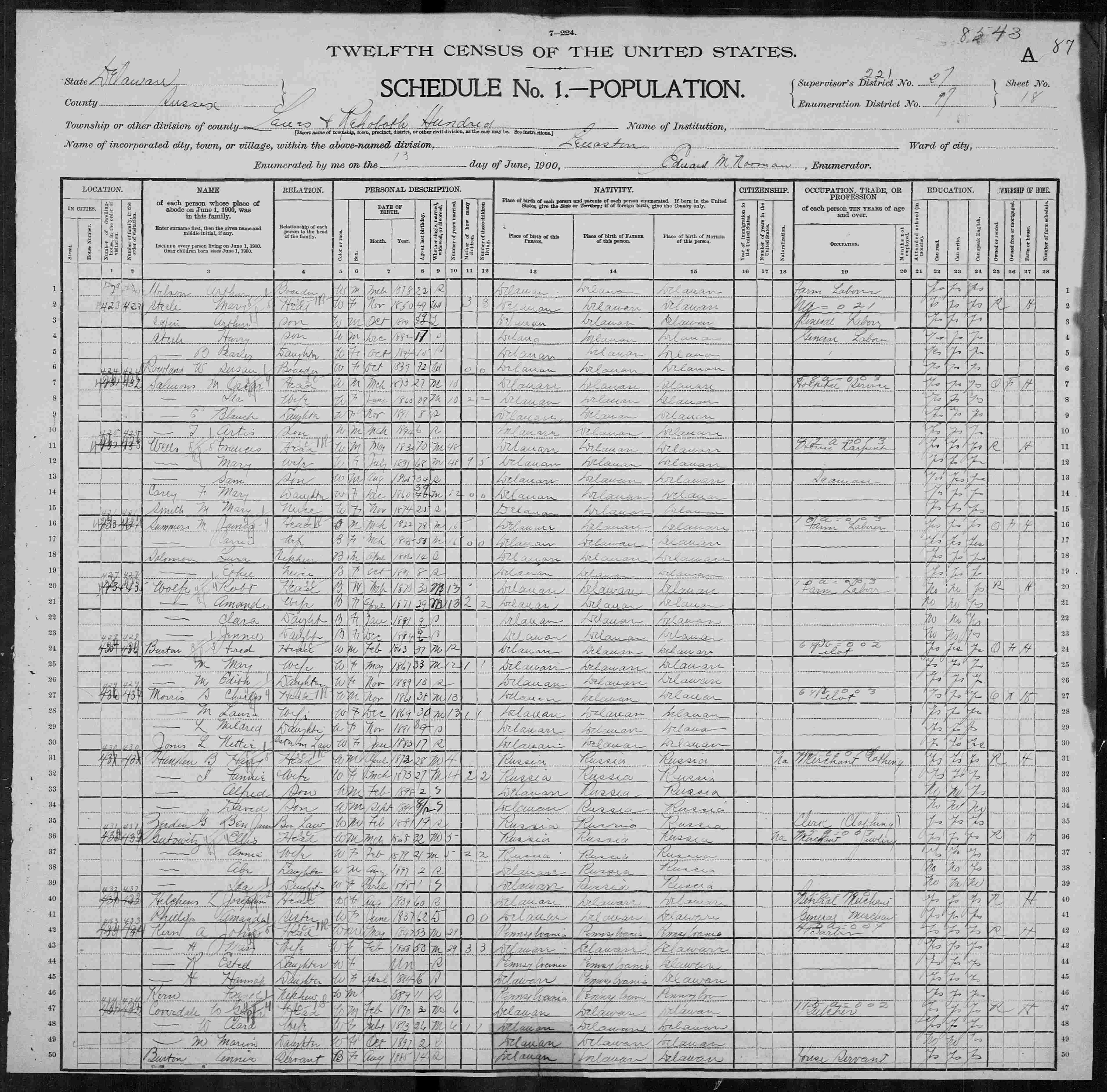 1900-CENSUS_USA-Delaware-Sussex_Lewes-Rehobeth_p18